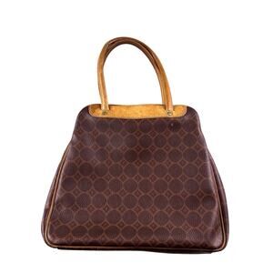 Vintage Y2K Fossil Brown Logo Bowling Bag Genuine Leather Handle Purse 75082 EUC